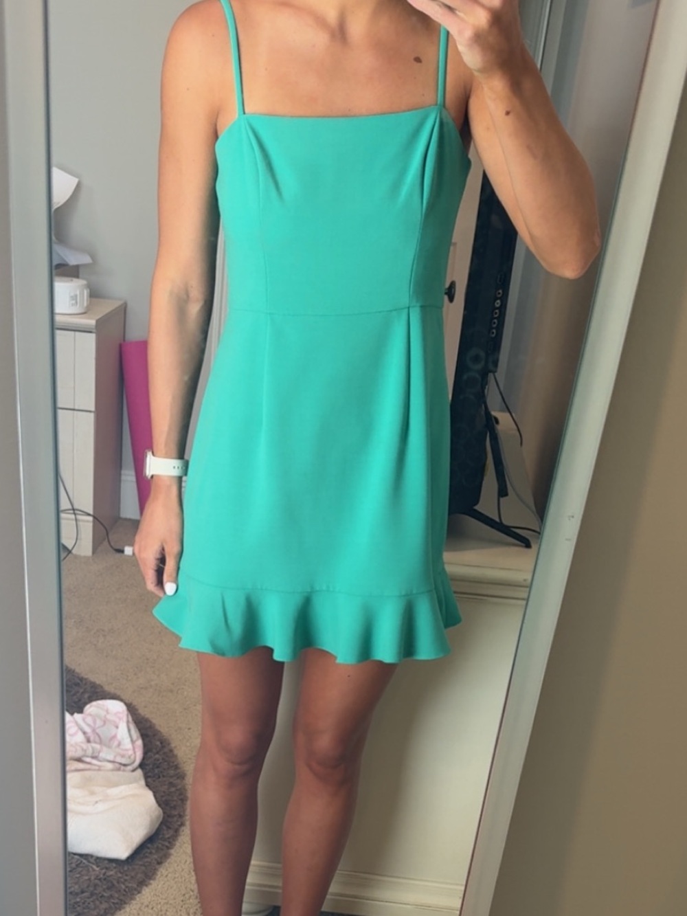French Connection Green Dress with Ruffle Hem